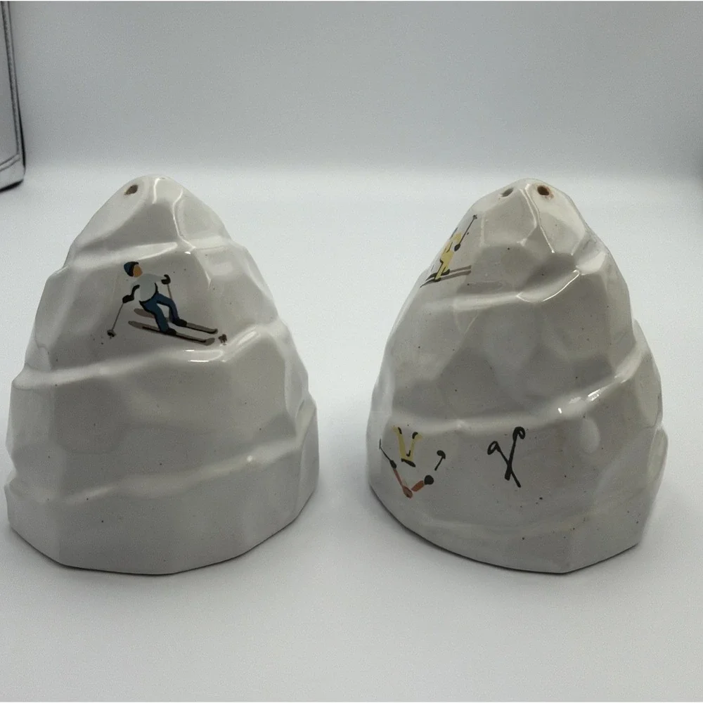 NIB West Elm Christmas St. Jude Holiday Skier Stoneware Salt And Pepper Shakers